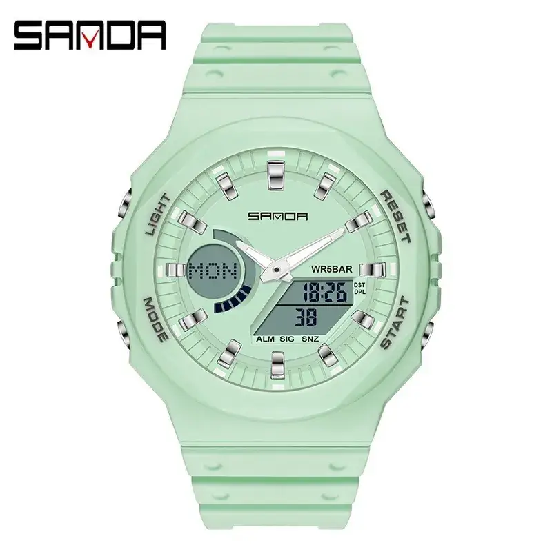 Sanda Red Octagonal Electronic Watch with Digital Display - Image 19