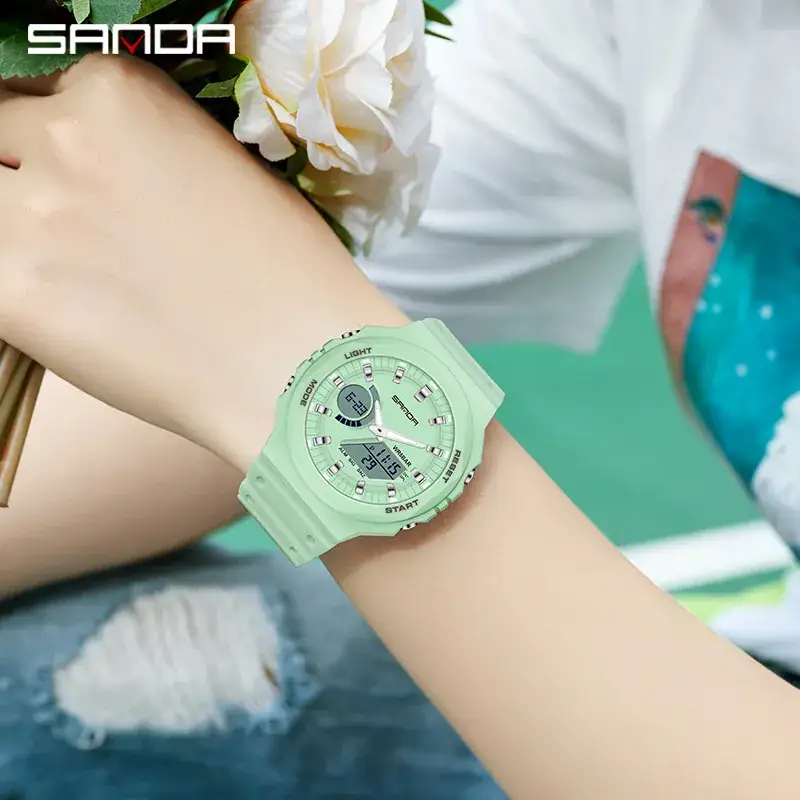 Sanda Red Octagonal Electronic Watch with Digital Display - Image 20