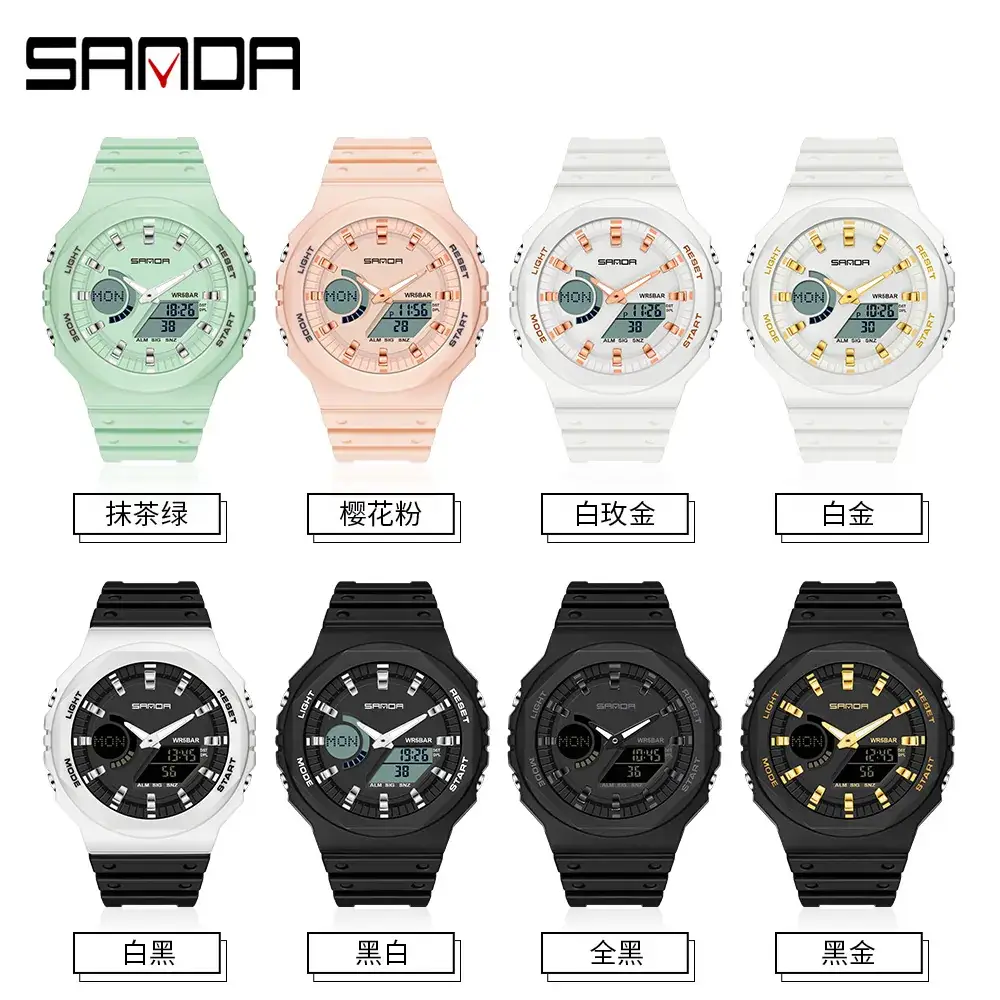 Sanda Red Octagonal Electronic Watch with Digital Display - Image 21