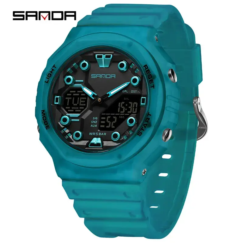 Sanda Red Octagonal Electronic Watch with Digital Display - Image 12