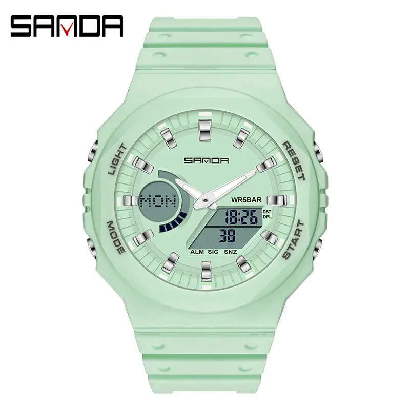 Sanda Red Octagonal Electronic Watch with Digital Display - Image 3
