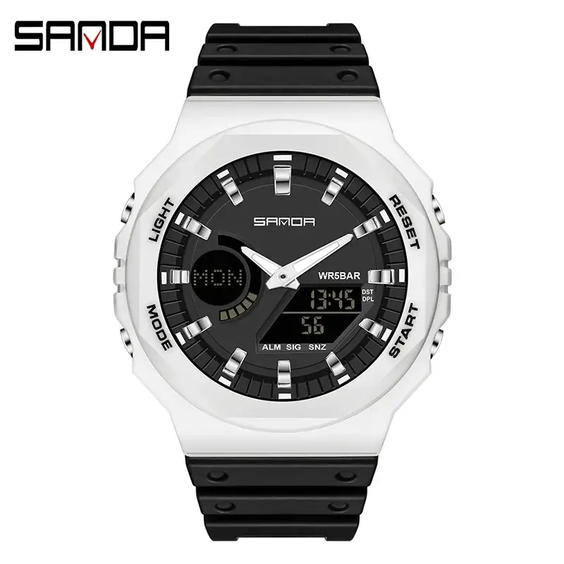 Sanda Red Octagonal Electronic Watch with Digital Display - Image 7