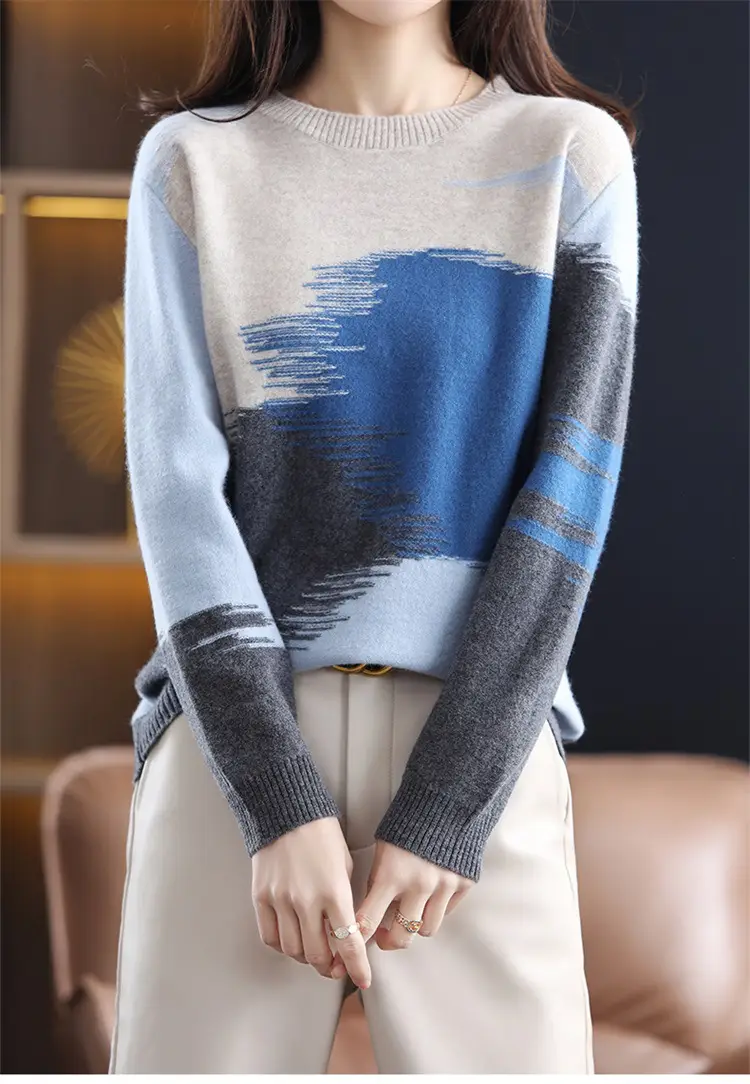 Women's Color Block Round Neck Pullover Sweater — feature 11