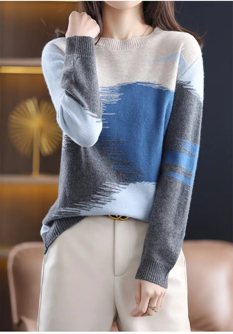 Women's Color Block Round Neck Pullover Sweater — feature 12