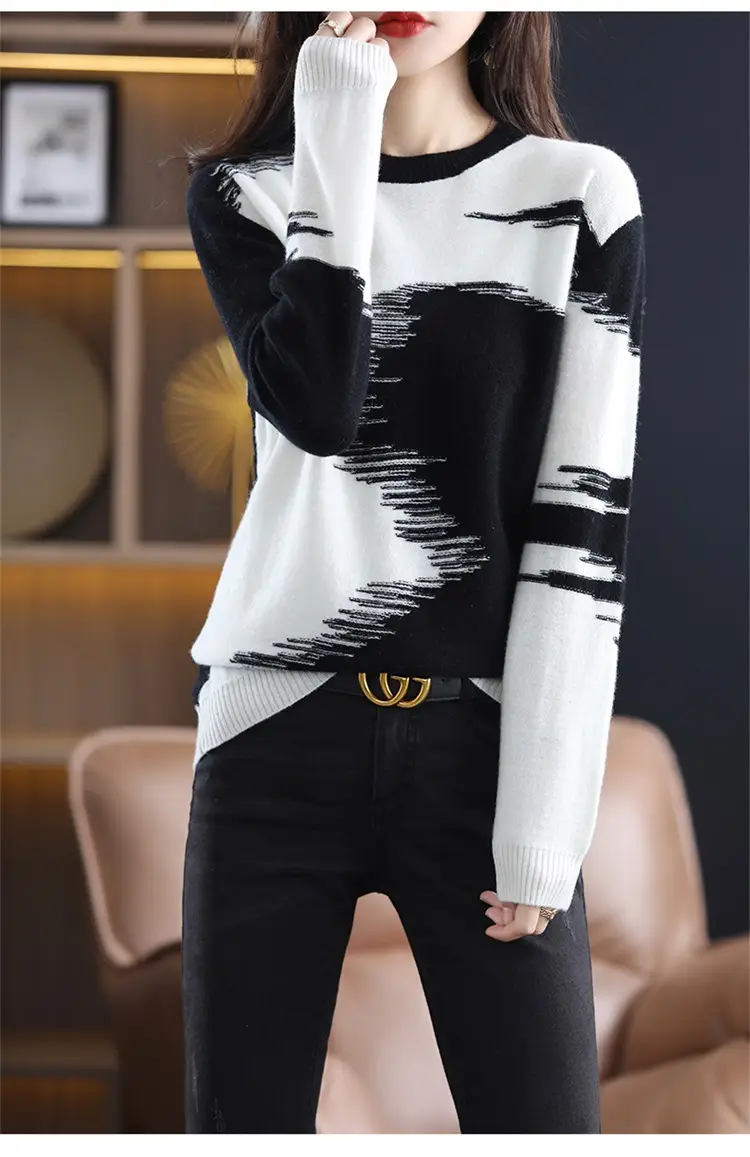 Women's Color Block Round Neck Pullover Sweater — feature 15