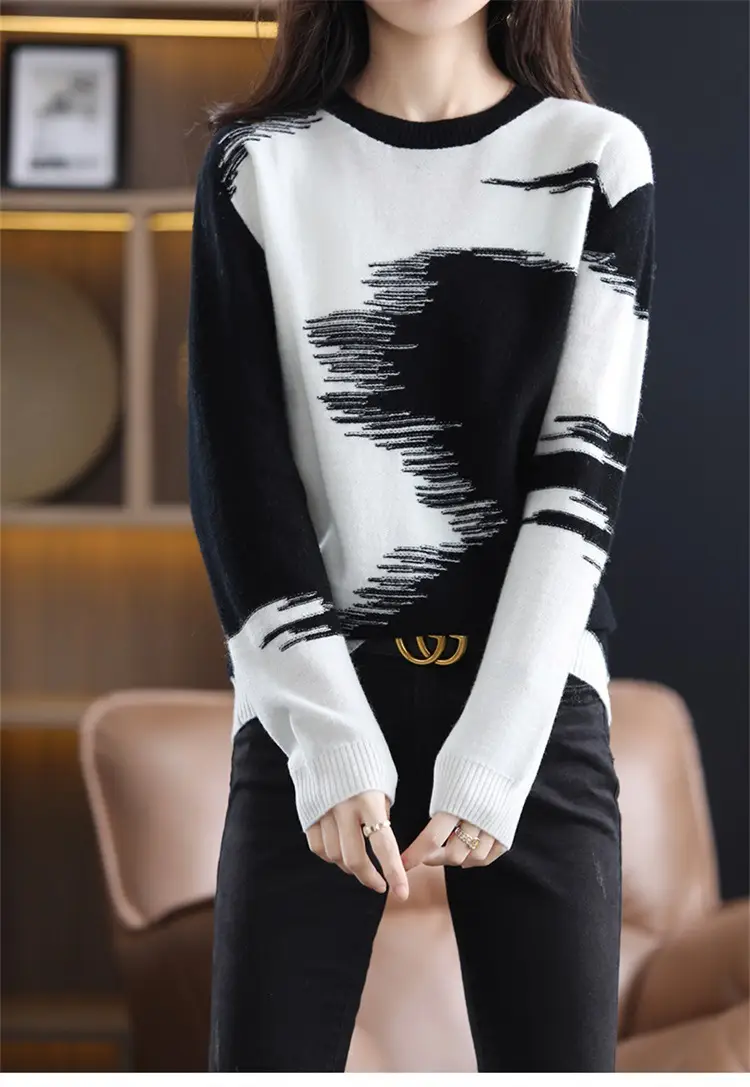 Women's Color Block Round Neck Pullover Sweater — feature 16