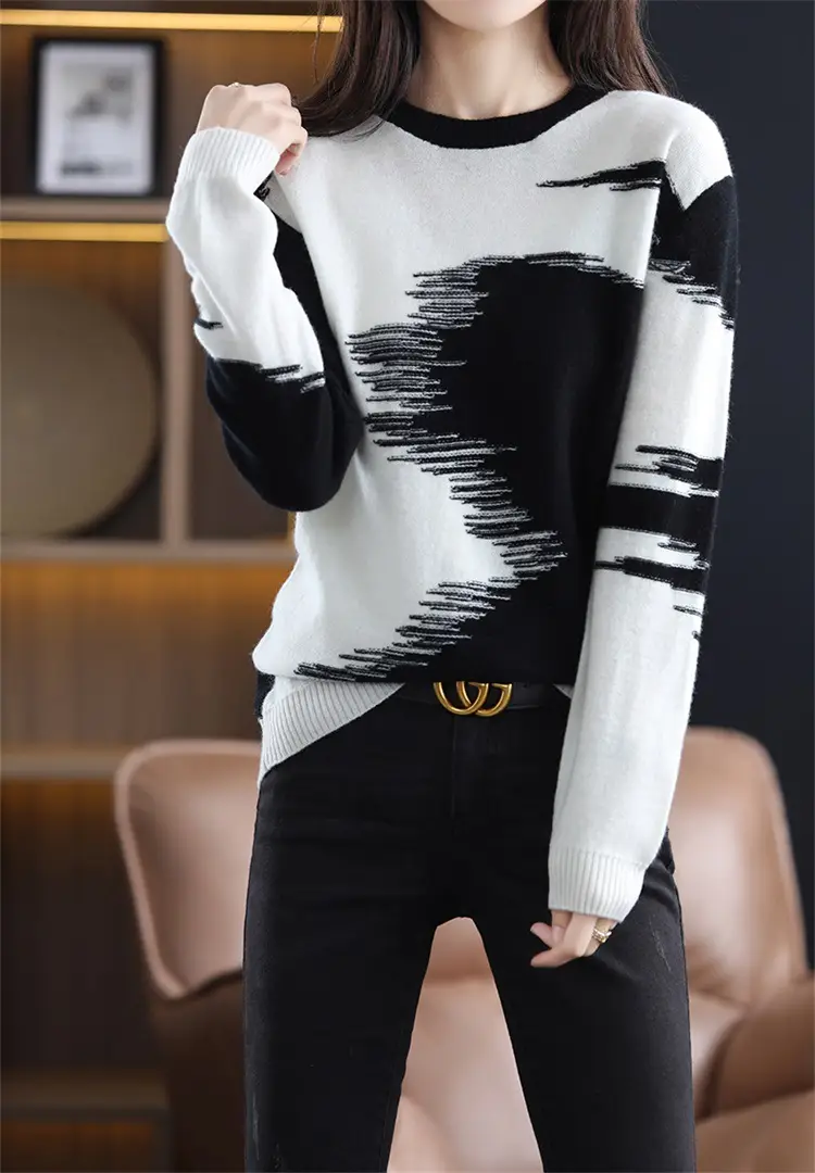 Women's Color Block Round Neck Pullover Sweater — feature 17