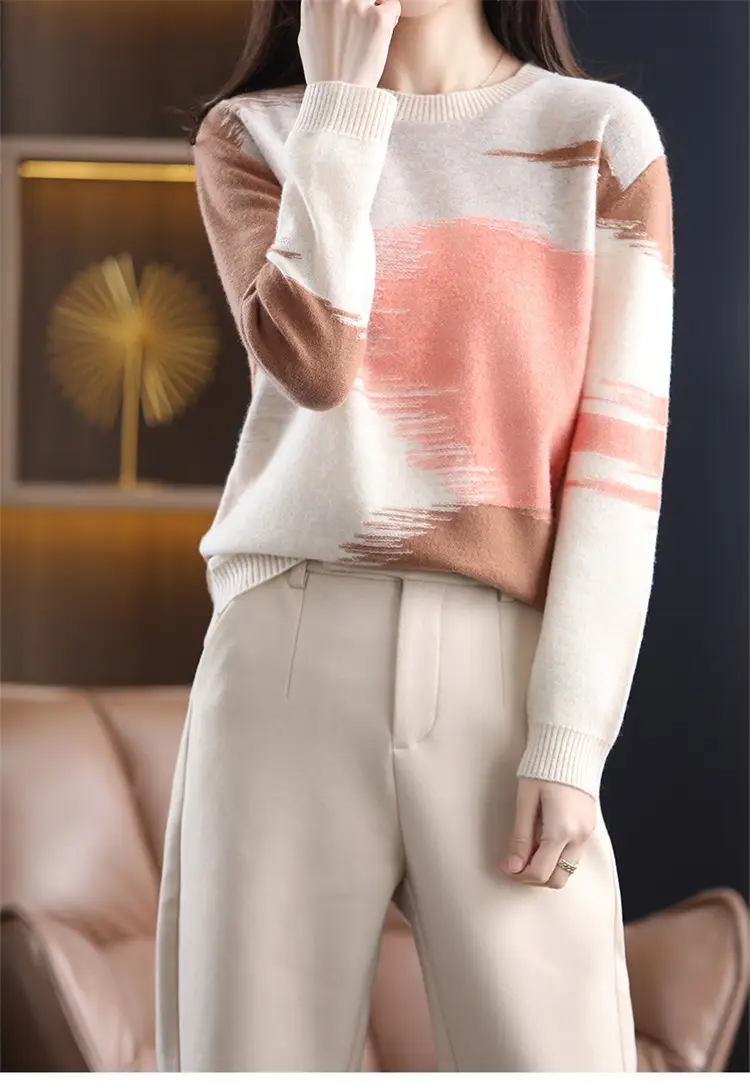 Women's Color Block Round Neck Pullover Sweater — feature 5