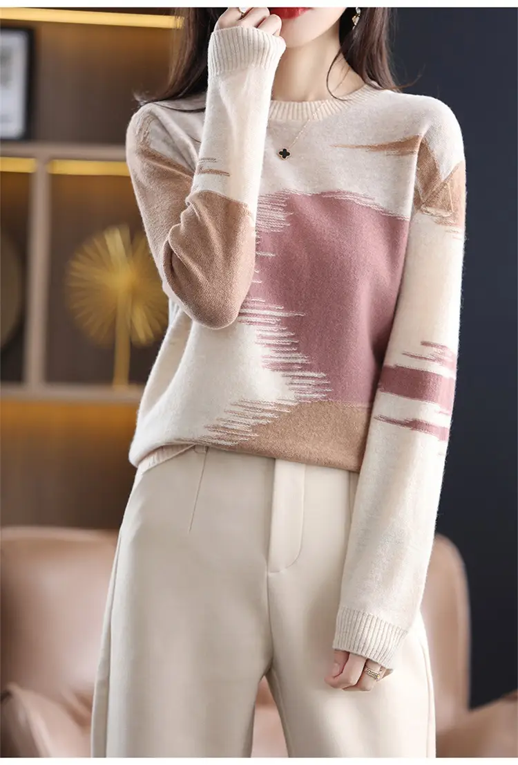 Women's Color Block Round Neck Pullover Sweater — feature 8