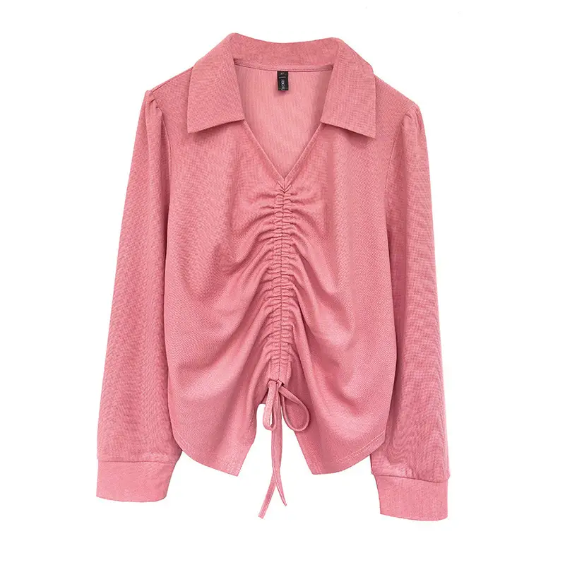 Pink V-Neck Loose Fit Plus Size Shirt - Image 8
