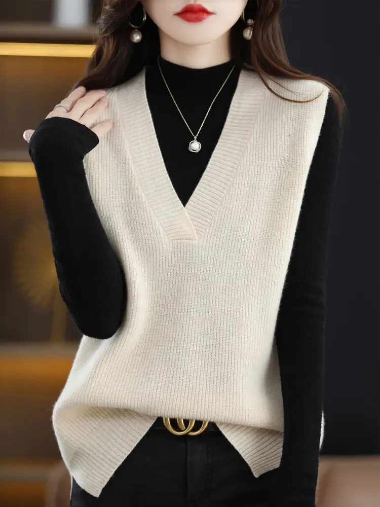 Red V-Neck Sleeveless Knitted Sweater Vest — feature 11