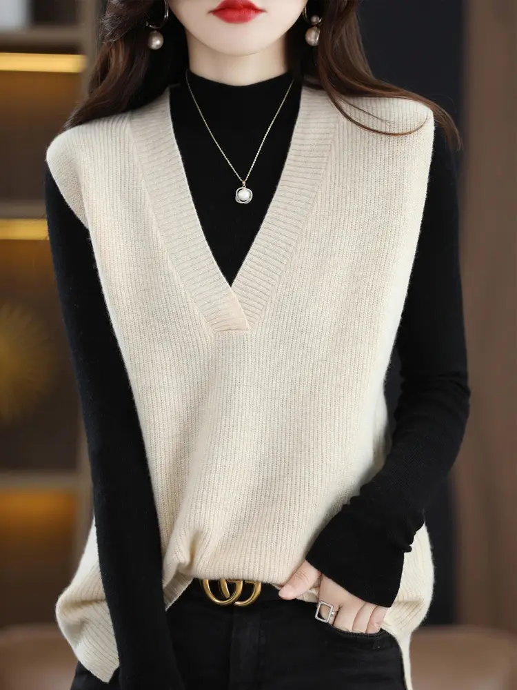 Red V-Neck Sleeveless Knitted Sweater Vest — feature 12