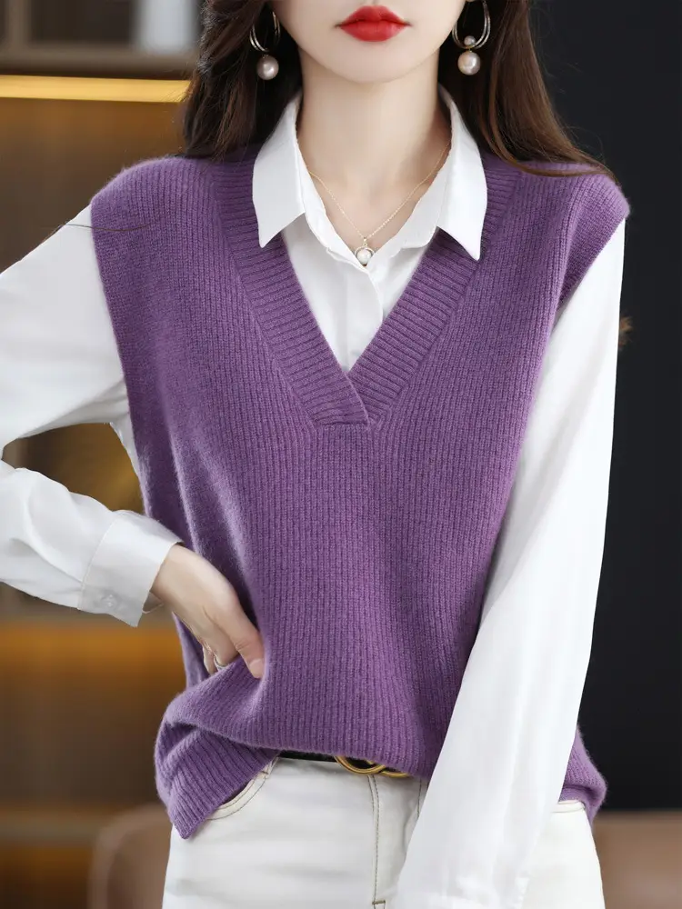 Red V-Neck Sleeveless Knitted Sweater Vest — feature 7