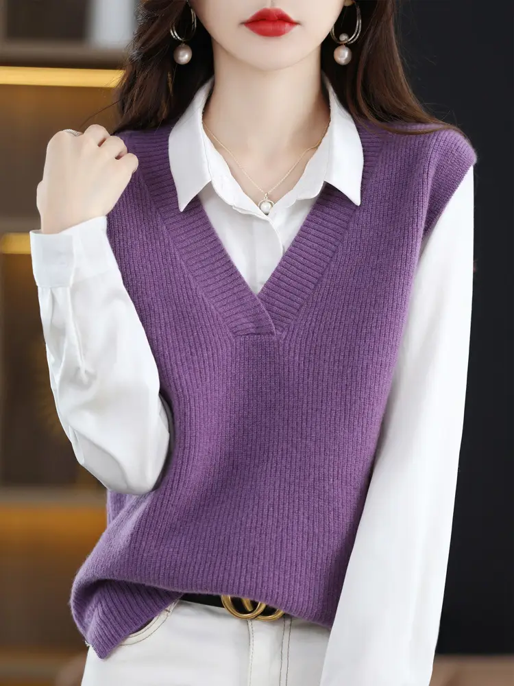 Red V-Neck Sleeveless Knitted Sweater Vest — feature 8