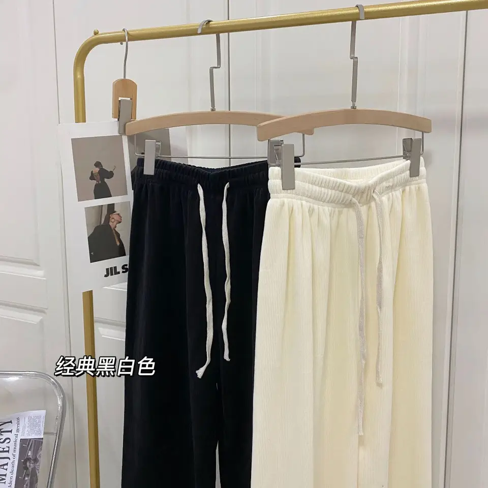 Women Fleece Lined Pants Cream Black Loose 2025 - Image 5