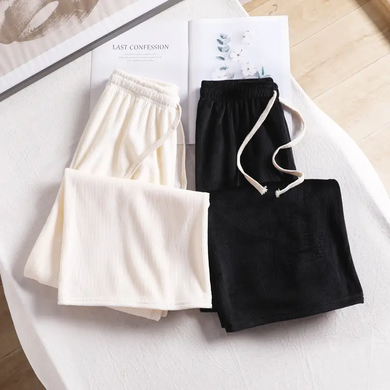 Women Fleece Lined Pants Cream Black Loose 2025 - Image 6