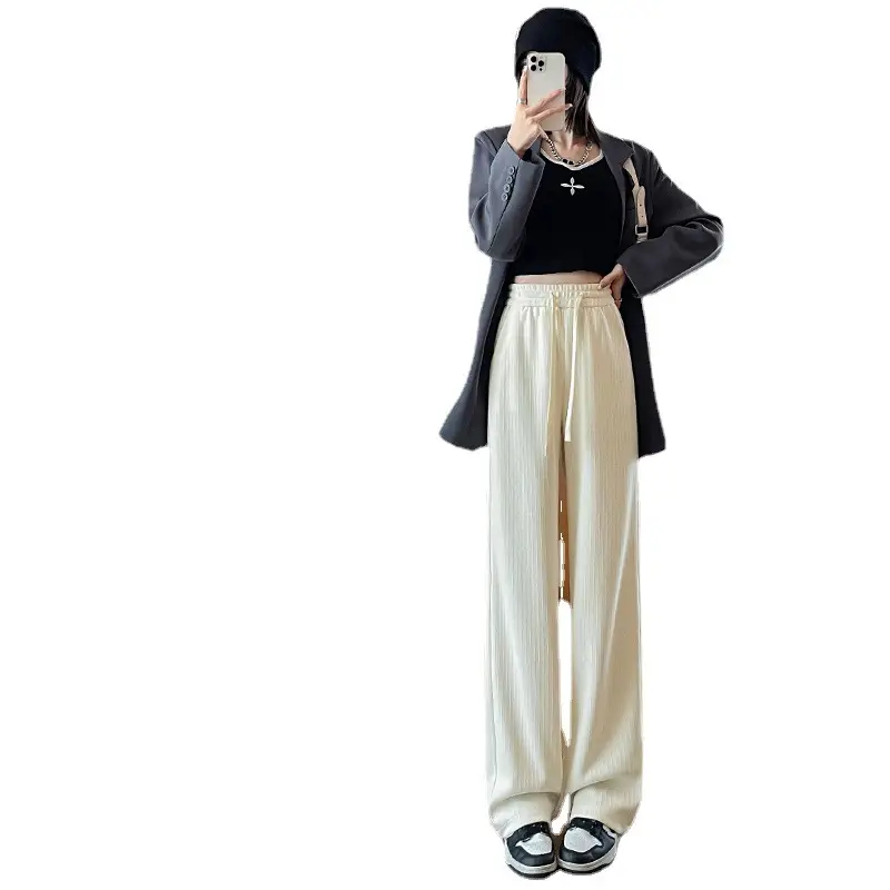 Women Fleece Lined Pants Cream Black Loose 2025 - Image 7