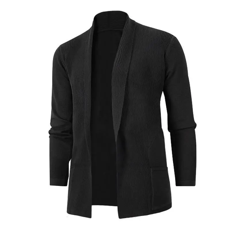 Men Black Knitted Cardigan with Long Sleeve
