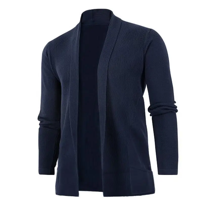 Men Black Knitted Cardigan with Long Sleeve