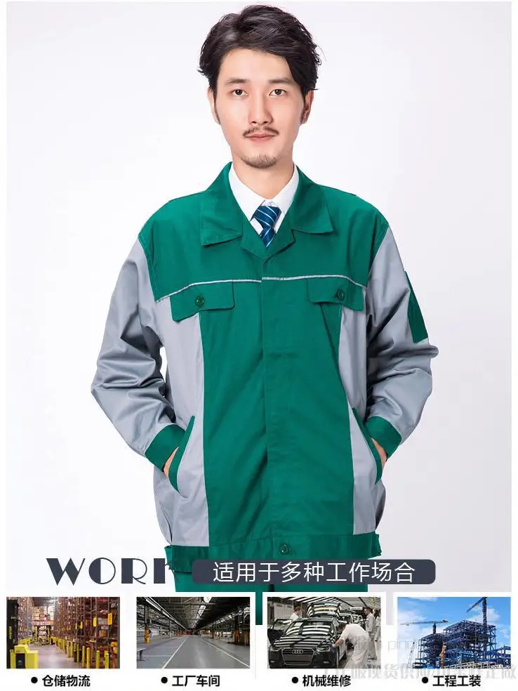 Men Green Grey Work Suit Spring Autumn Gardening Maintenance - Image 3