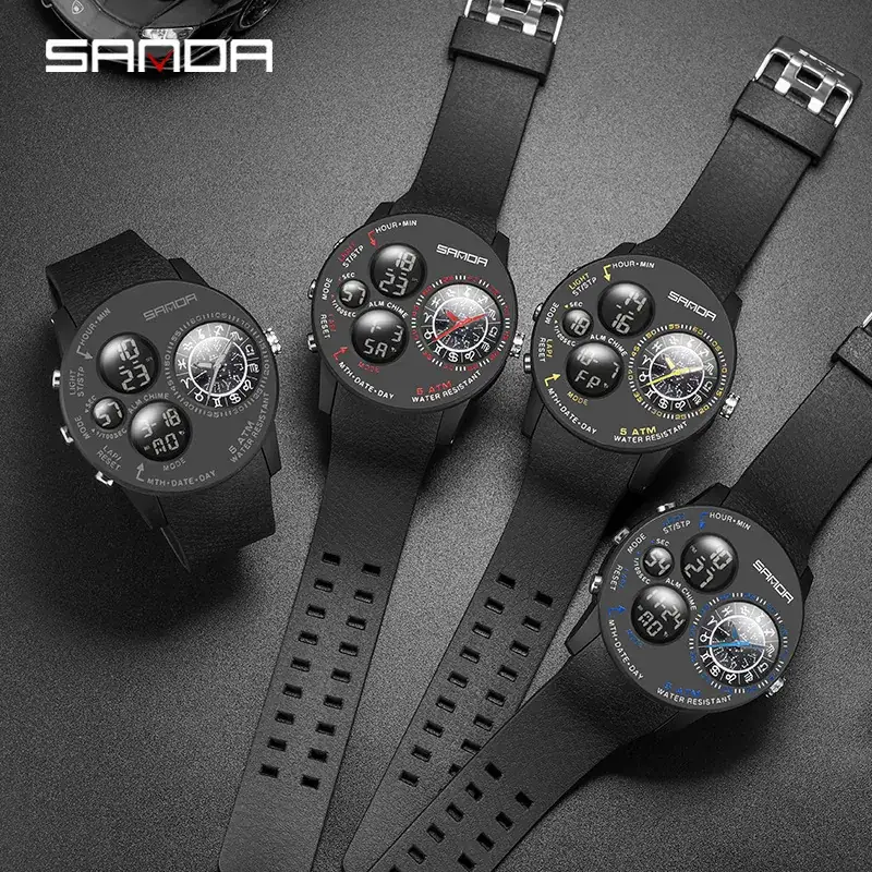 Sanda Black Multifunctional Electronic Watch for Men - Image 6