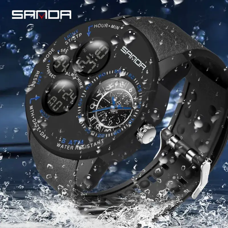 Sanda Black Multifunctional Electronic Watch for Men - Image 7