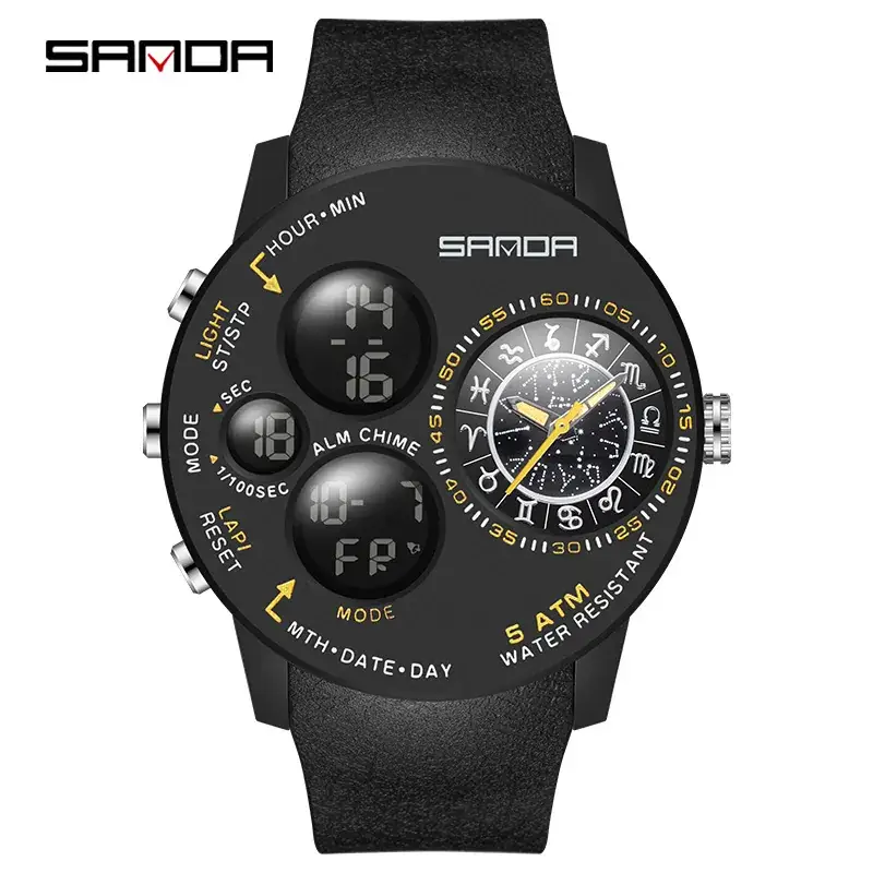 Sanda Black Multifunctional Electronic Watch for Men - Image 2
