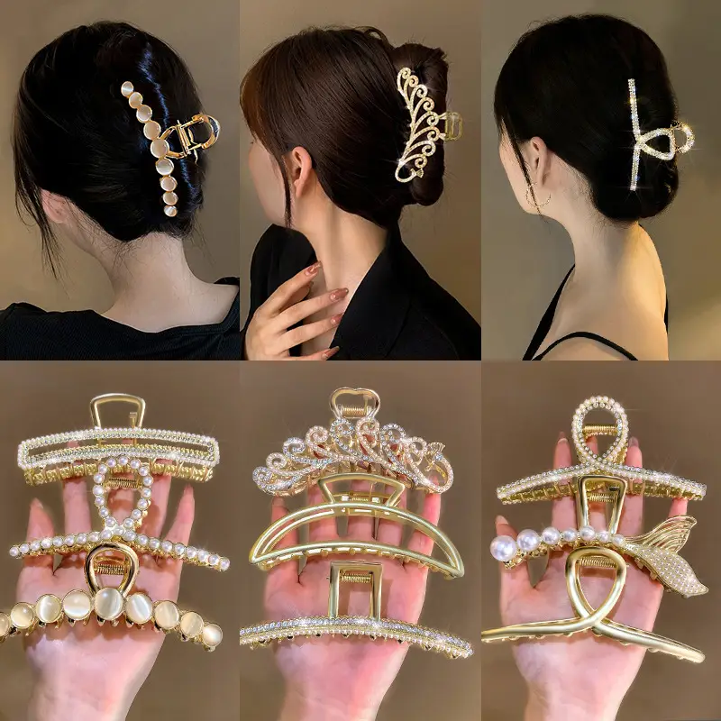 Diamond Pearl Cat Eye Hair Clip Large Grip Korean Vintage - Image 11