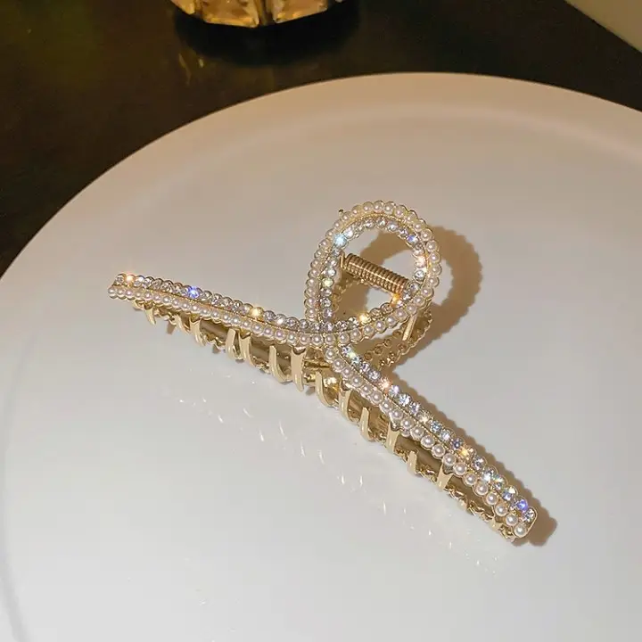 Diamond Pearl Cat Eye Hair Clip Large Grip Korean Vintage - Image 10