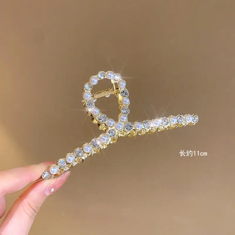 Diamond Pearl Cat Eye Hair Clip Large Grip Korean Vintage - Image 3