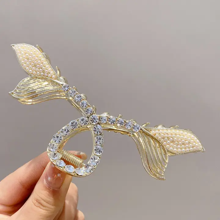 Diamond Pearl Cat Eye Hair Clip Large Grip Korean Vintage - Image 8
