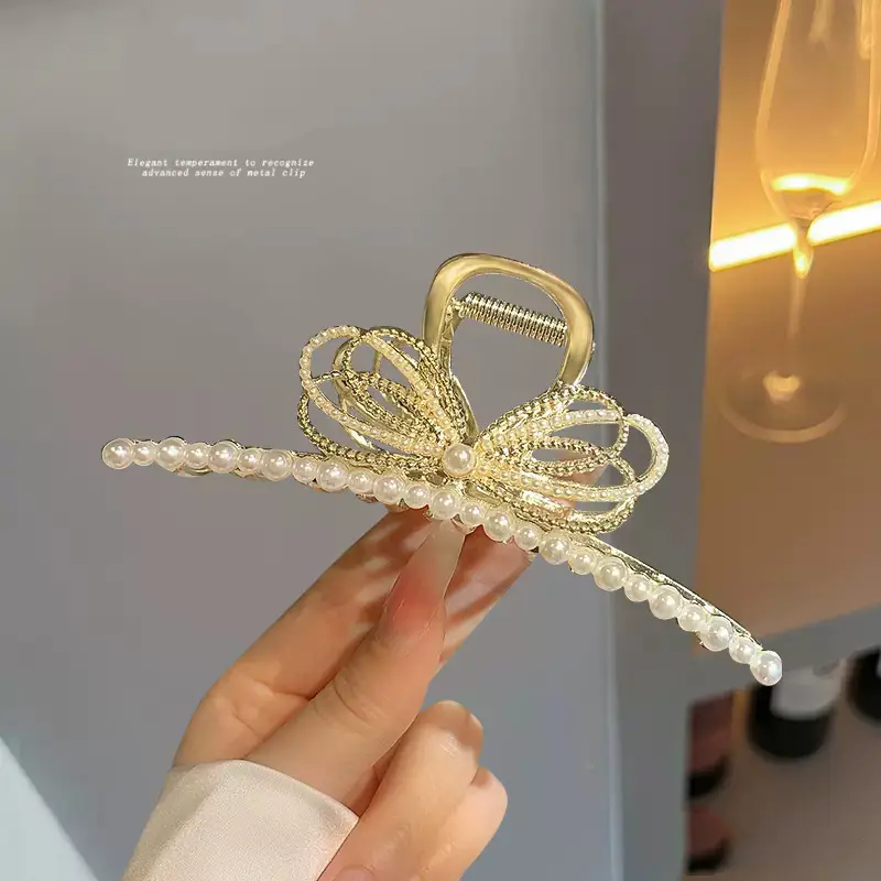 Diamond Pearl Cat Eye Hair Clip Large Grip Korean Vintage - Image 9