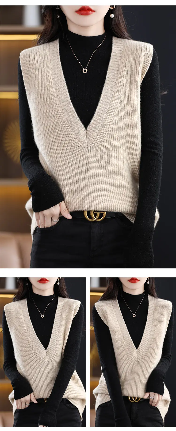 Women V-Neck Knitted Sleeveless Vest Coat Winter 2022 — feature 13