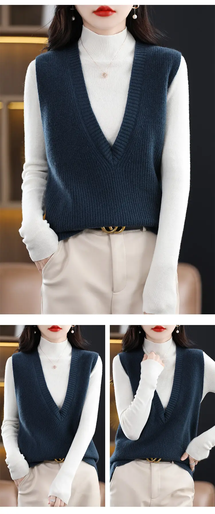 Women V-Neck Knitted Sleeveless Vest Coat Winter 2022 — feature 14
