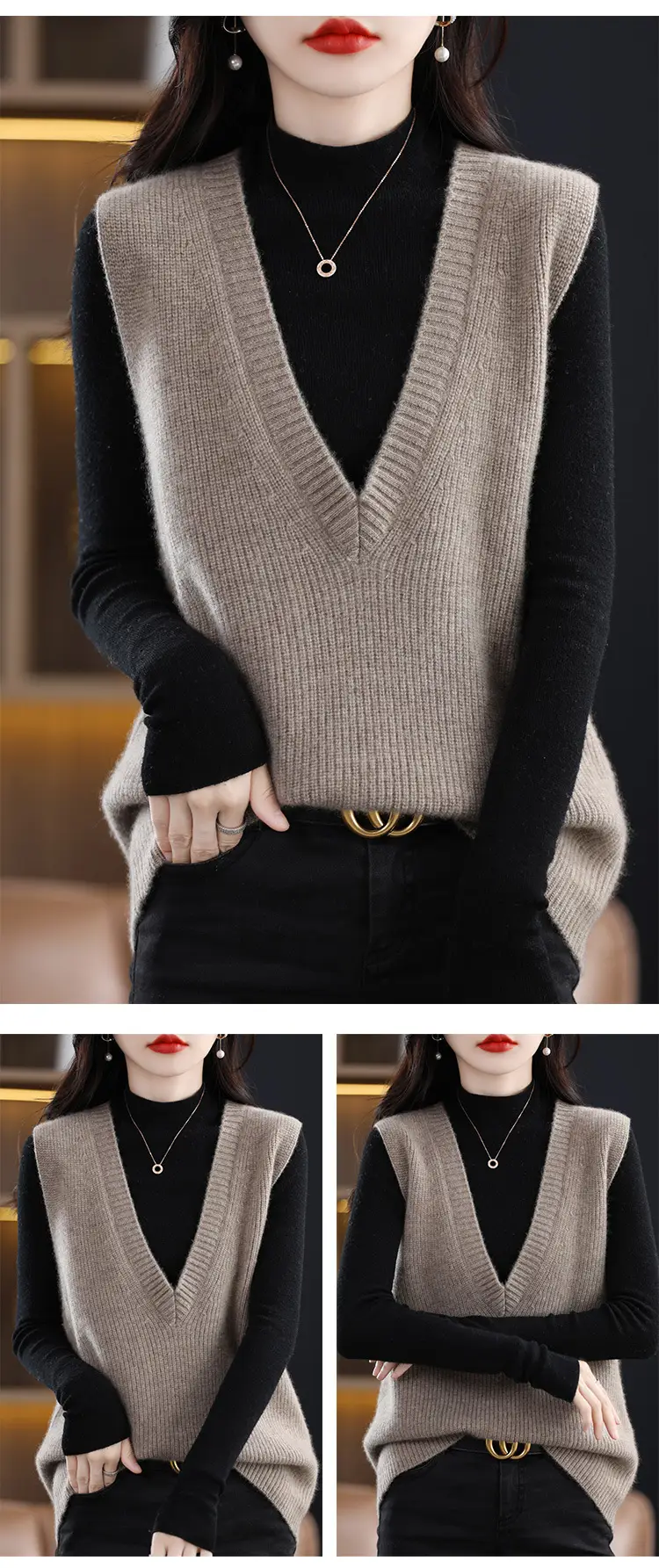Women V-Neck Knitted Sleeveless Vest Coat Winter 2022 — feature 16