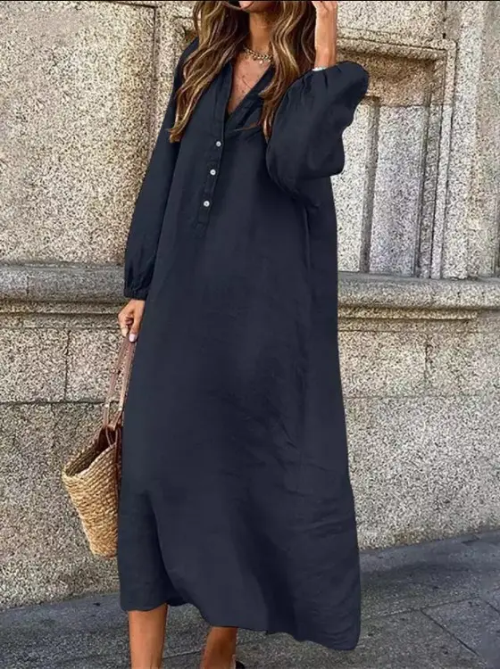 Women Cotton Linen Pullover Dress Large with Pendulum Design - Image 6