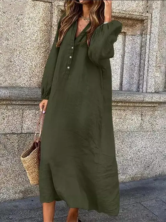 Women Cotton Linen Pullover Dress Large with Pendulum Design - Image 8