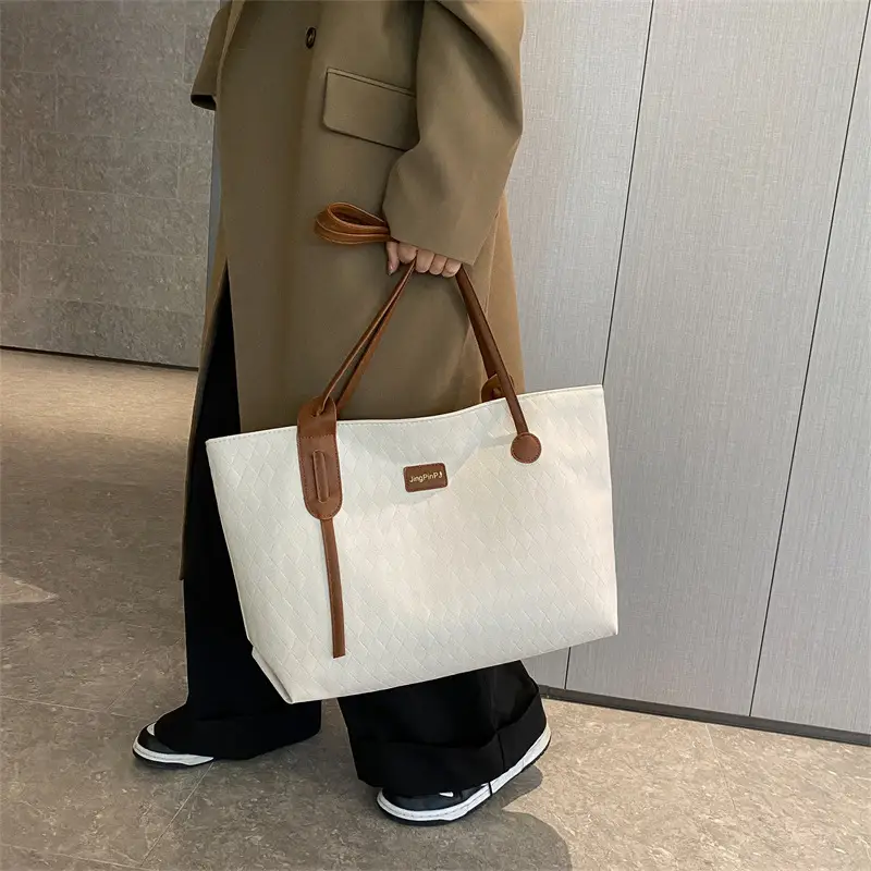 Women Large Capacity Leather Tote Bag Brown Handheld - Image 5