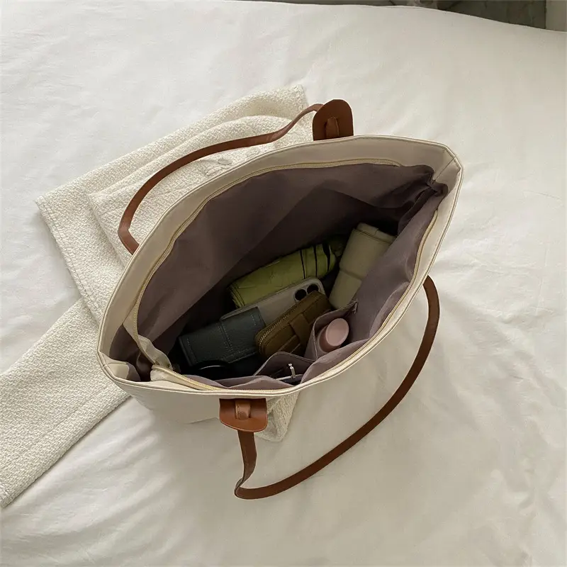 Women Large Capacity Leather Tote Bag Brown Handheld - Image 6