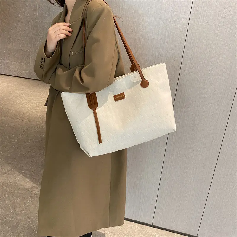 Women Large Capacity Leather Tote Bag Brown Handheld - Image 7