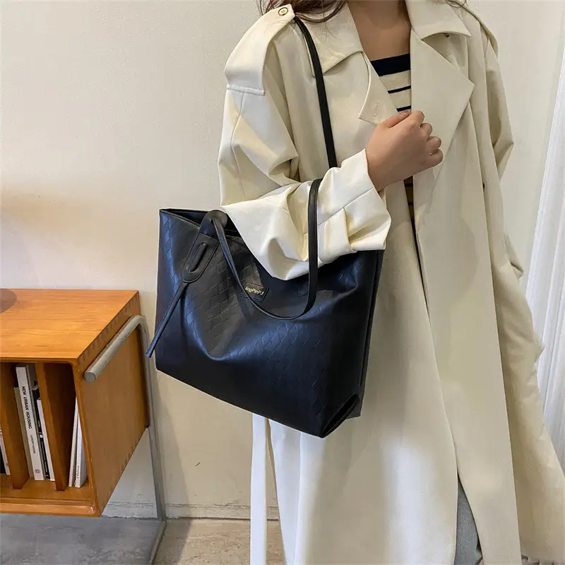 Women Large Capacity Leather Tote Bag Brown Handheld - Image 8