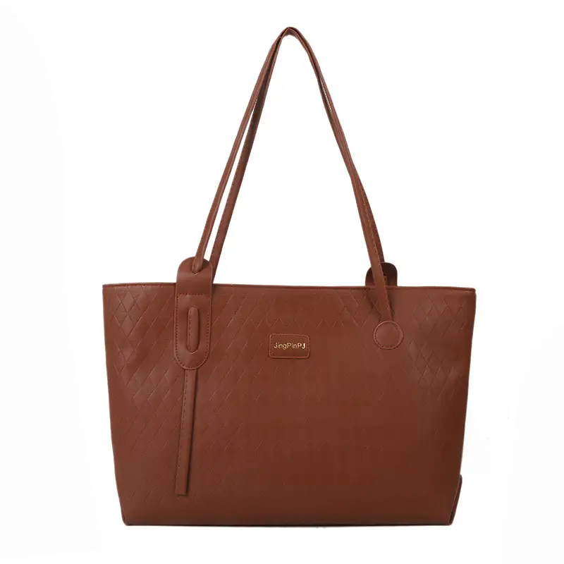 Women Large Capacity Leather Tote Bag Brown Handheld - Image 9
