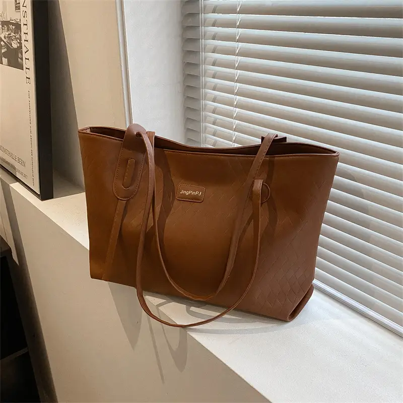 Women Large Capacity Leather Tote Bag Brown Handheld - Image 3