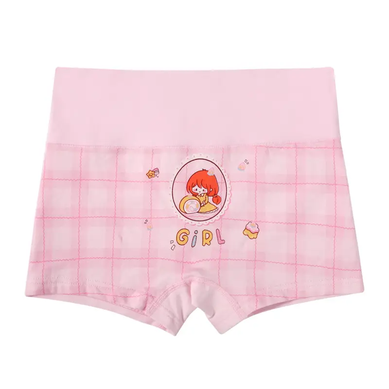 Girls Cotton Boxer Pants Pink Plaid High Waist - Image 2
