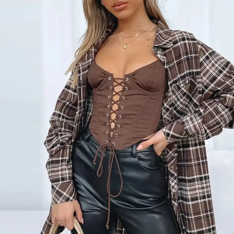 Women's Blue Plaid Long Sleeve Shirt 2023 - Image 14