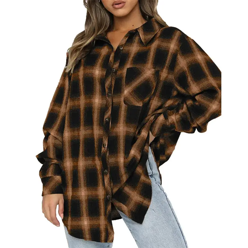 Women's Blue Plaid Long Sleeve Shirt 2023 - Image 2