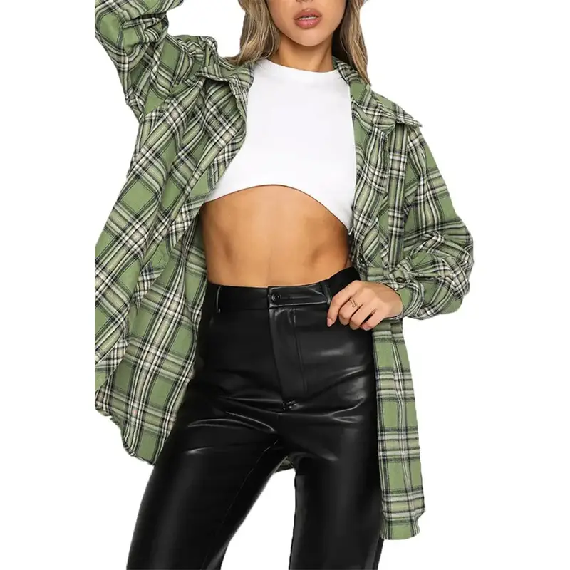Women's Blue Plaid Long Sleeve Shirt 2023 - Image 5