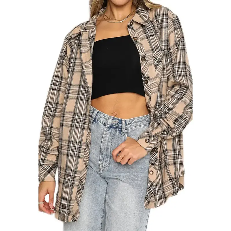 Women's Blue Plaid Long Sleeve Shirt 2023 - Image 6