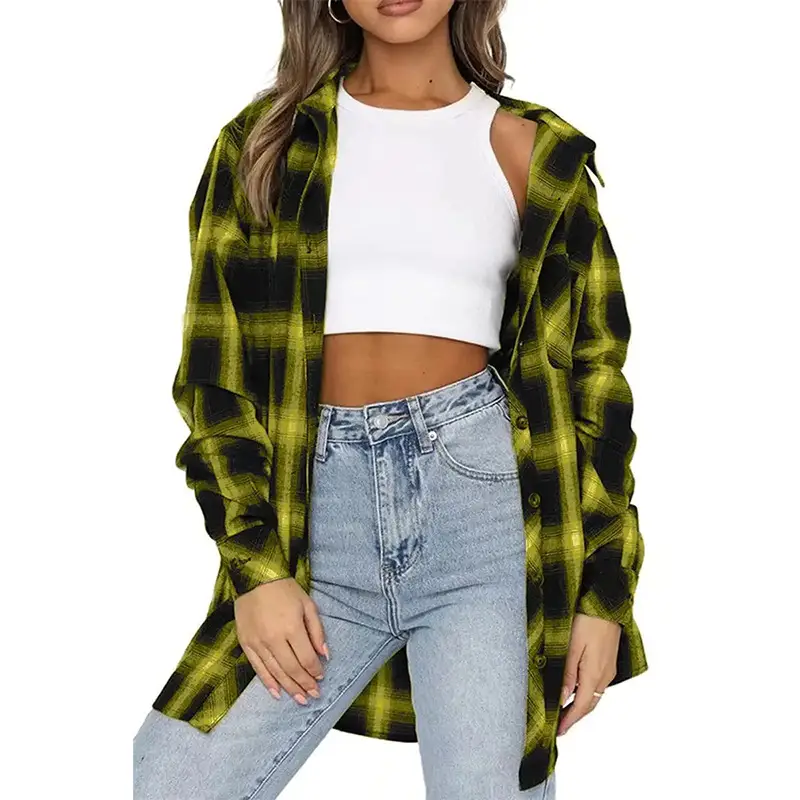 Women's Blue Plaid Long Sleeve Shirt 2023 - Image 8