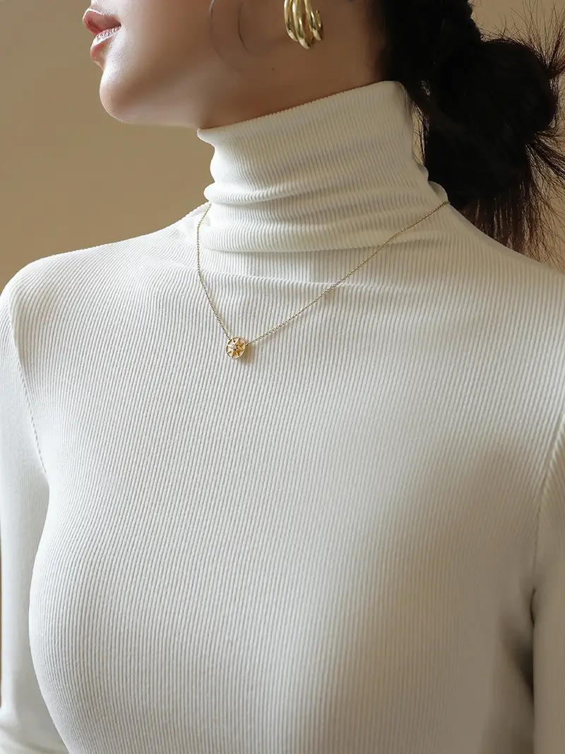 Women's High Collar German Velvet Shirt White Autumn Winter - Image 9